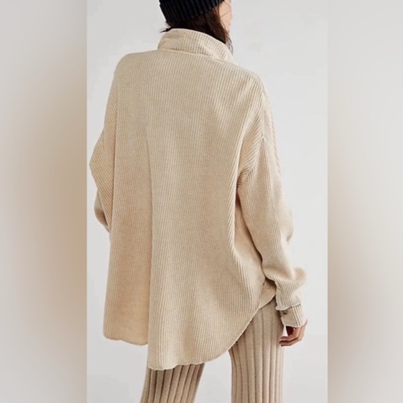 Free People One Scout Jacket Shacket Waffle Thermal Knit Slouchy Nude Sand - Picture 3 of 16